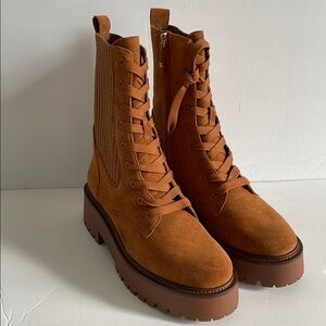 New Sam Edelman Evina Chunky Brown Suede Platform Ankle Boots Size 9.5